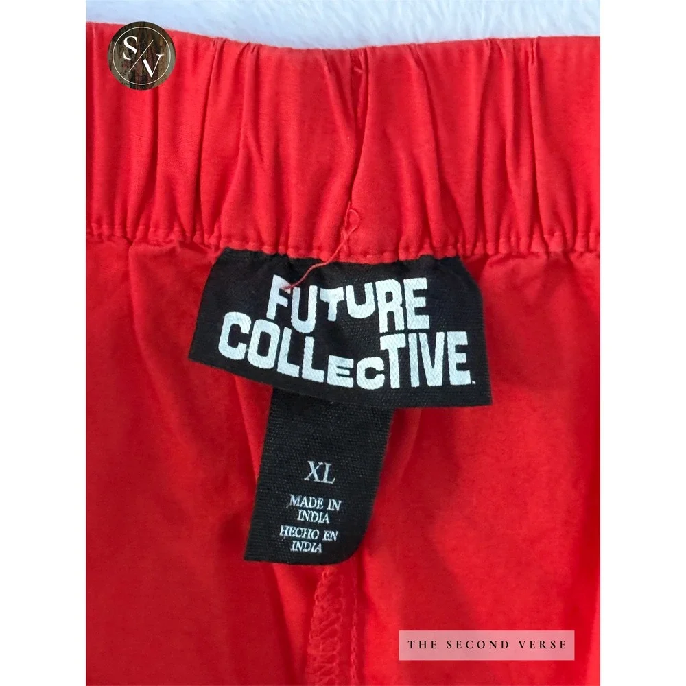 Future Collective Shorts Womens XL Eyelet Scalloped Hem Drawstring Red XL